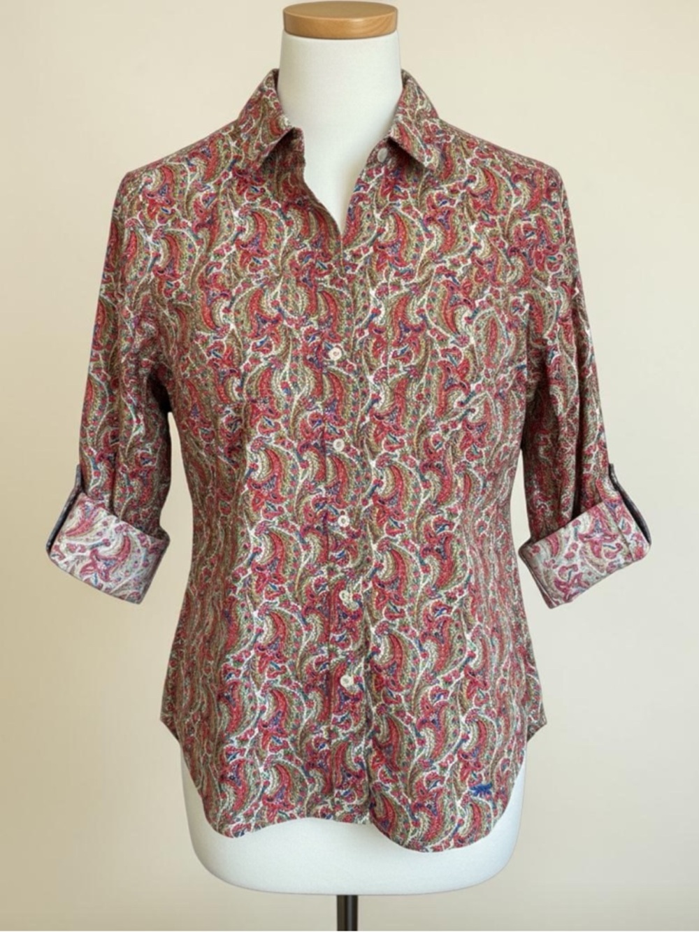 Talbots 4 P Classic NWT Multicolor Paisley Button Down Roll Tab Shirt Cotton
